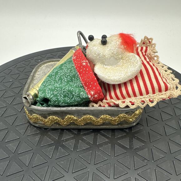 Super Rare Vintage Hergestellt Christmas Ornament Mouse In Sardine Can - Picture 4 of 7